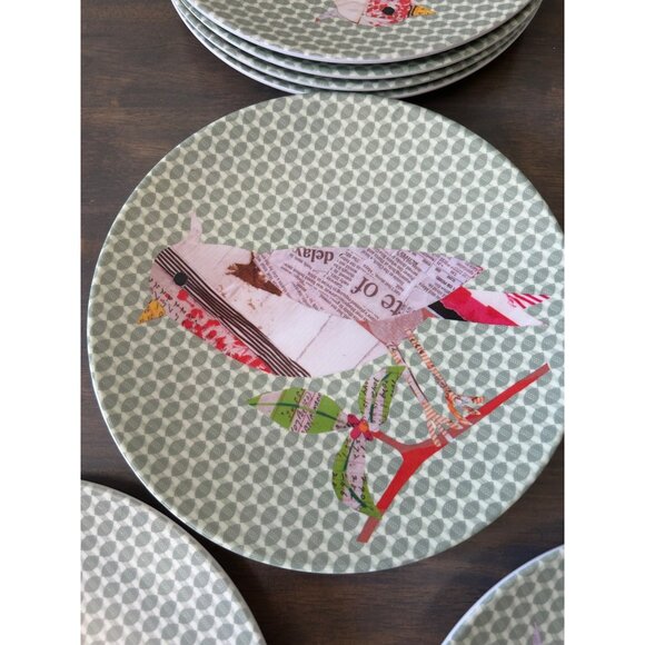 Set of 8 West Elm Melamine Bird Dessert Lunch Salad Plates 9" - Picture 4 of 8